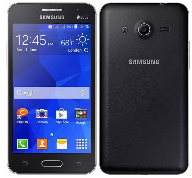 galaxy core 2 dual black vertical front and back view   
